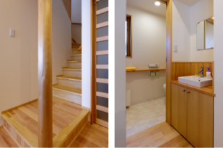 1階　階段おどり場、トイレ・洗面　注文住宅の新築事例