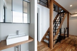 2階　小屋裏階段・造作洗面台　注文住宅の実例